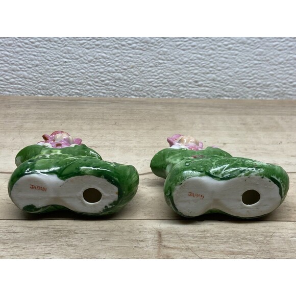 Vtg Unbranded Pink Elf In Green Boot Porcelain Figurine Set Of 2 Made In Japan - Picture 7 of 9